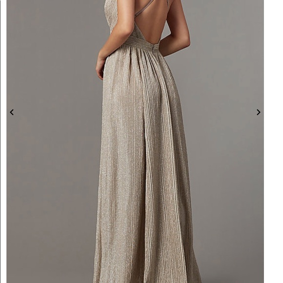 MAUVE NUDE LONG GLITTER-KNIT V-NECK PROM DRESS - Picture 3 of 3